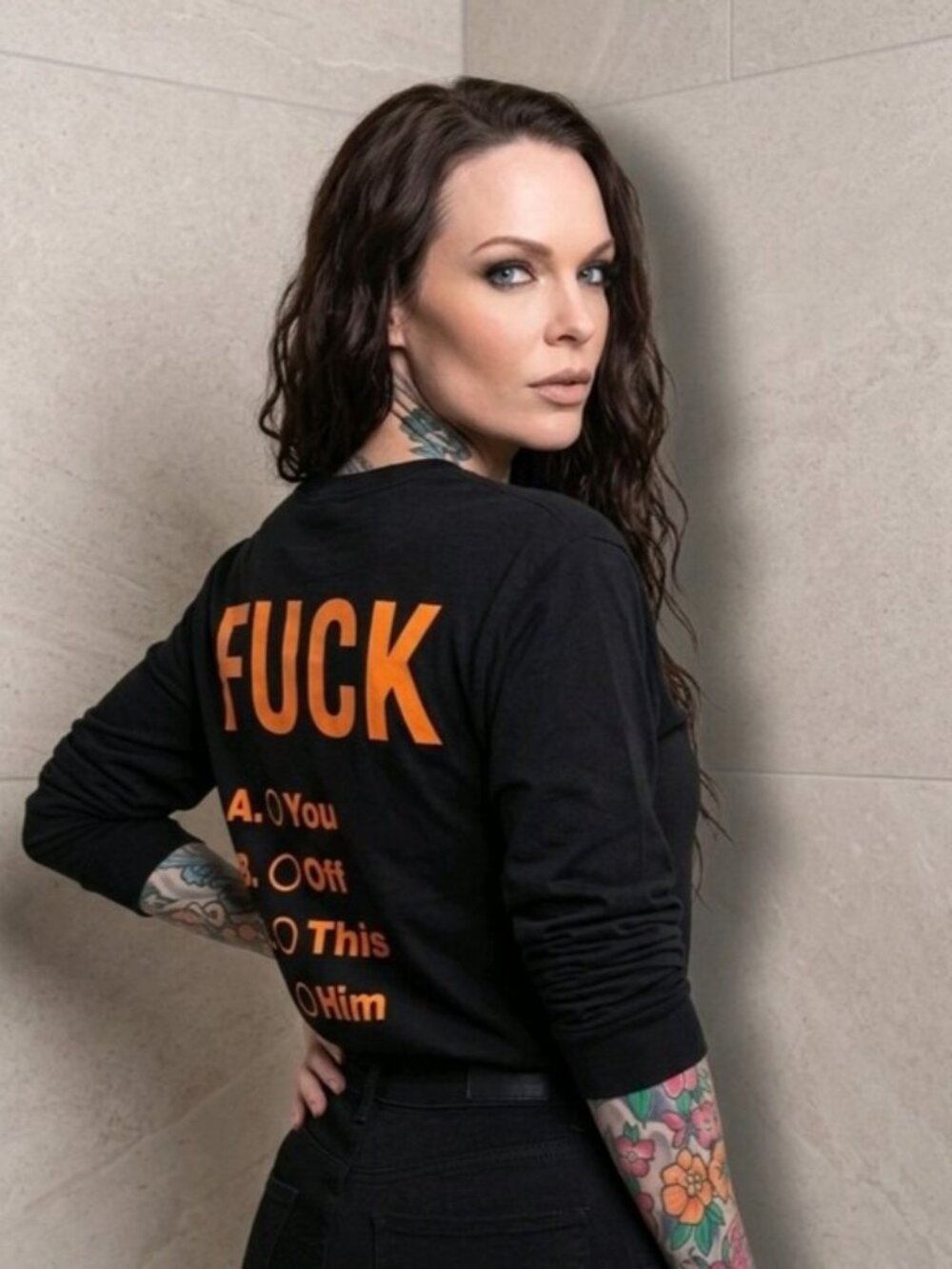 Fashion Nova You Chose Black Orange Graphic Back Long Sleeve Tunic Top Grunge - Picture 4 of 6